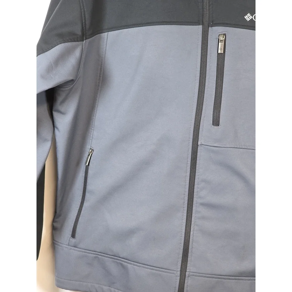 Columbia Mens XXL Softshell Jacket Black Grey Polyester Full Zip Hiking Outdoor